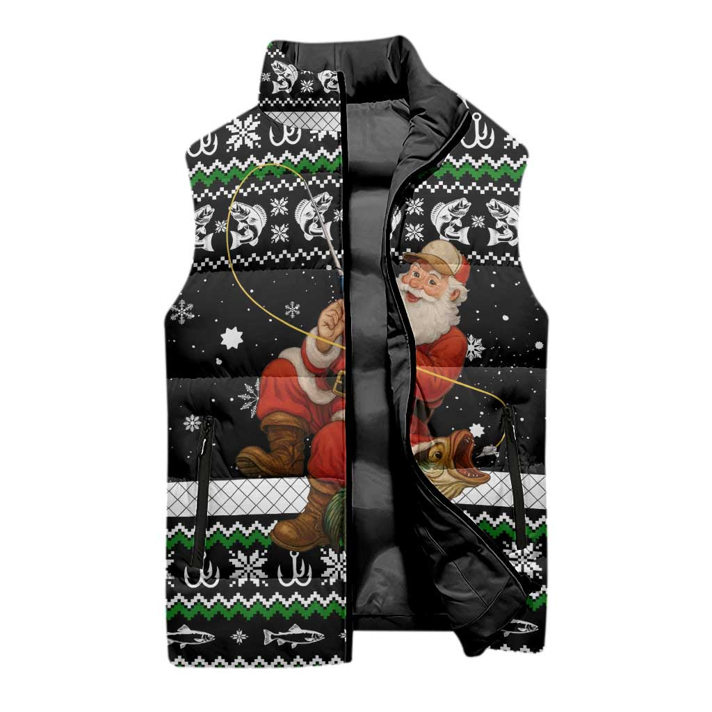 Santa Claus Fishing Christmas Sleeveless Puffer Jacket Xmas Holiday Patterns - Wonder Print Shop