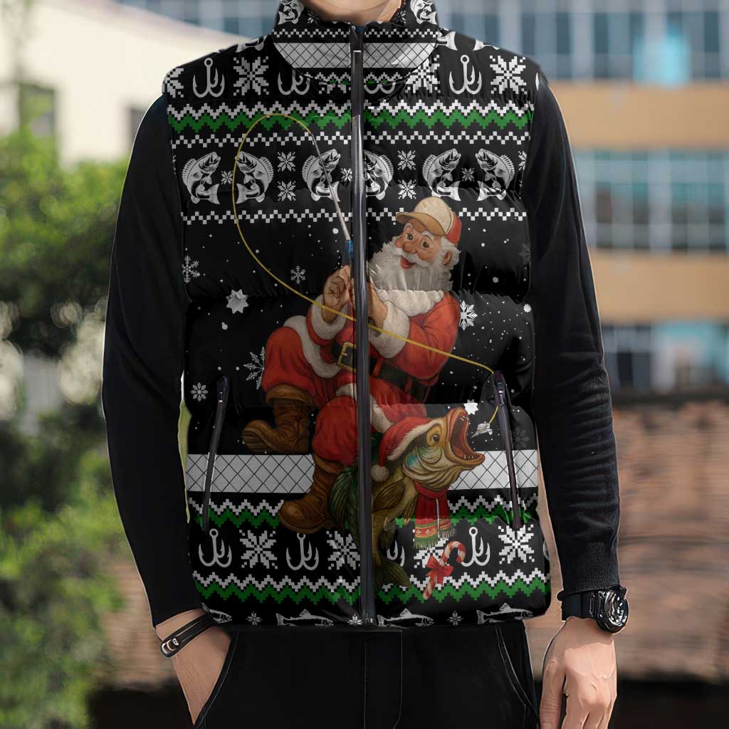 Santa Claus Fishing Christmas Sleeveless Puffer Jacket Xmas Holiday Patterns - Wonder Print Shop