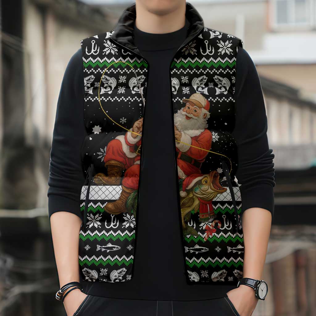 Santa Claus Fishing Christmas Sleeveless Puffer Jacket Xmas Holiday Patterns - Wonder Print Shop
