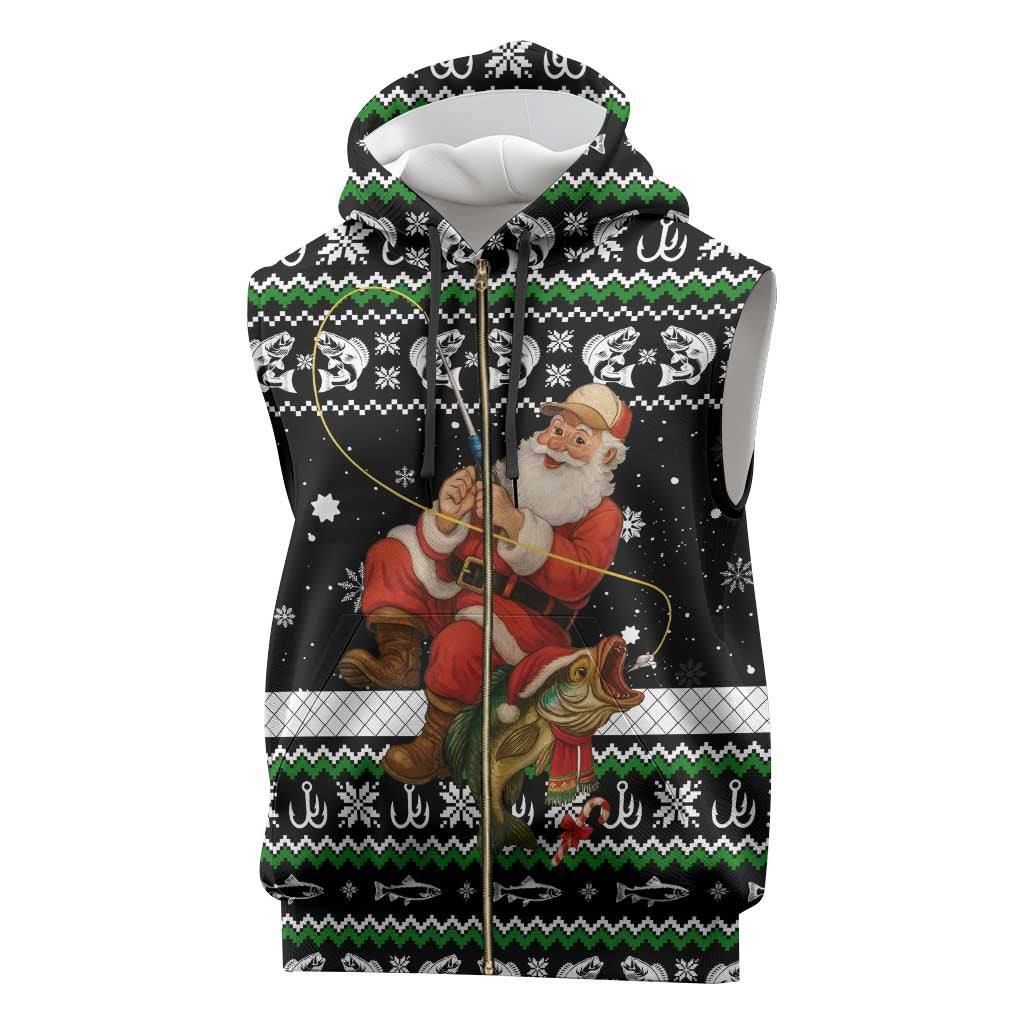 Santa Claus Fishing Christmas Sleeveless Zip Hoodie Xmas Holiday Patterns - Wonder Print Shop