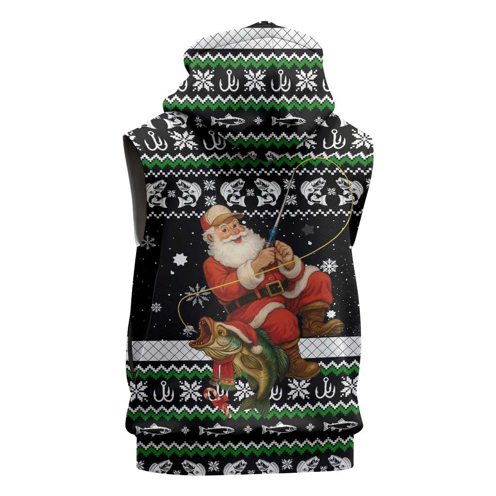 Santa Claus Fishing Christmas Sleeveless Zip Hoodie Xmas Holiday Patterns - Wonder Print Shop