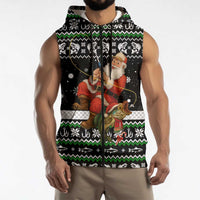 Santa Claus Fishing Christmas Sleeveless Zip Hoodie Xmas Holiday Patterns - Wonder Print Shop