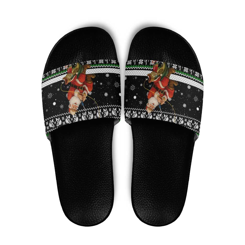 Santa Claus Fishing Christmas Slide Sandals Xmas Holiday Patterns - Wonder Print Shop