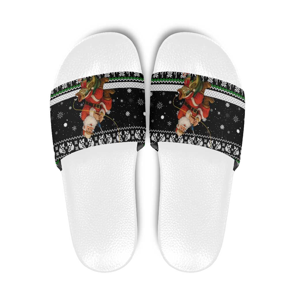 Santa Claus Fishing Christmas Slide Sandals Xmas Holiday Patterns - Wonder Print Shop