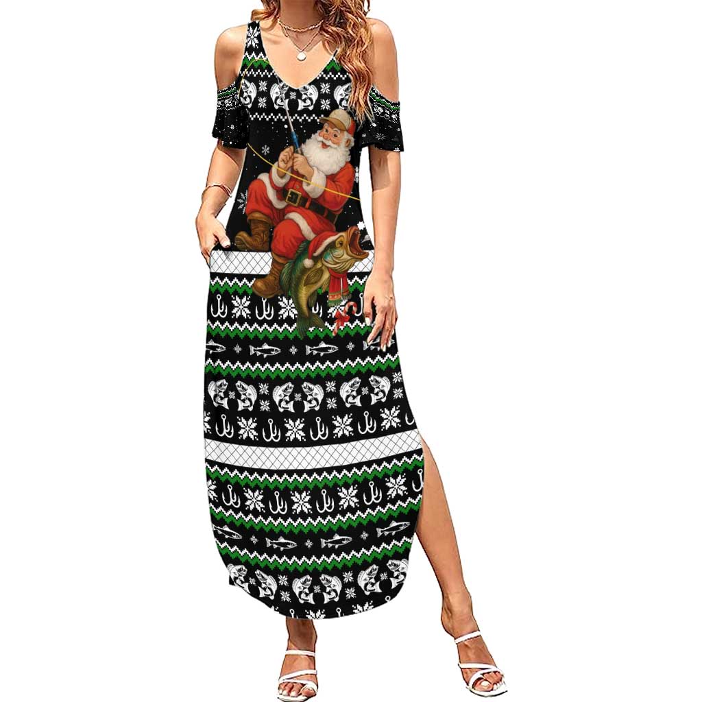 Santa Claus Fishing Christmas Summer Maxi Dress Xmas Holiday Patterns - Wonder Print Shop