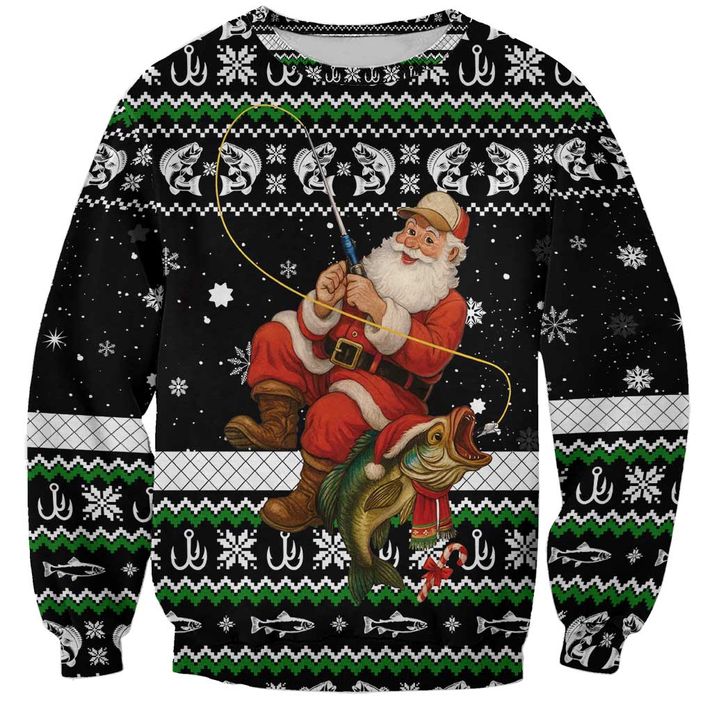 Santa Claus Fishing Christmas Sweatshirt Xmas Holiday Patterns - Wonder Print Shop