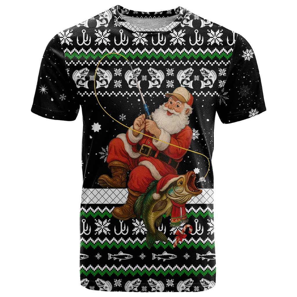 Santa Claus Fishing Christmas T Shirt Xmas Holiday Patterns - Wonder Print Shop