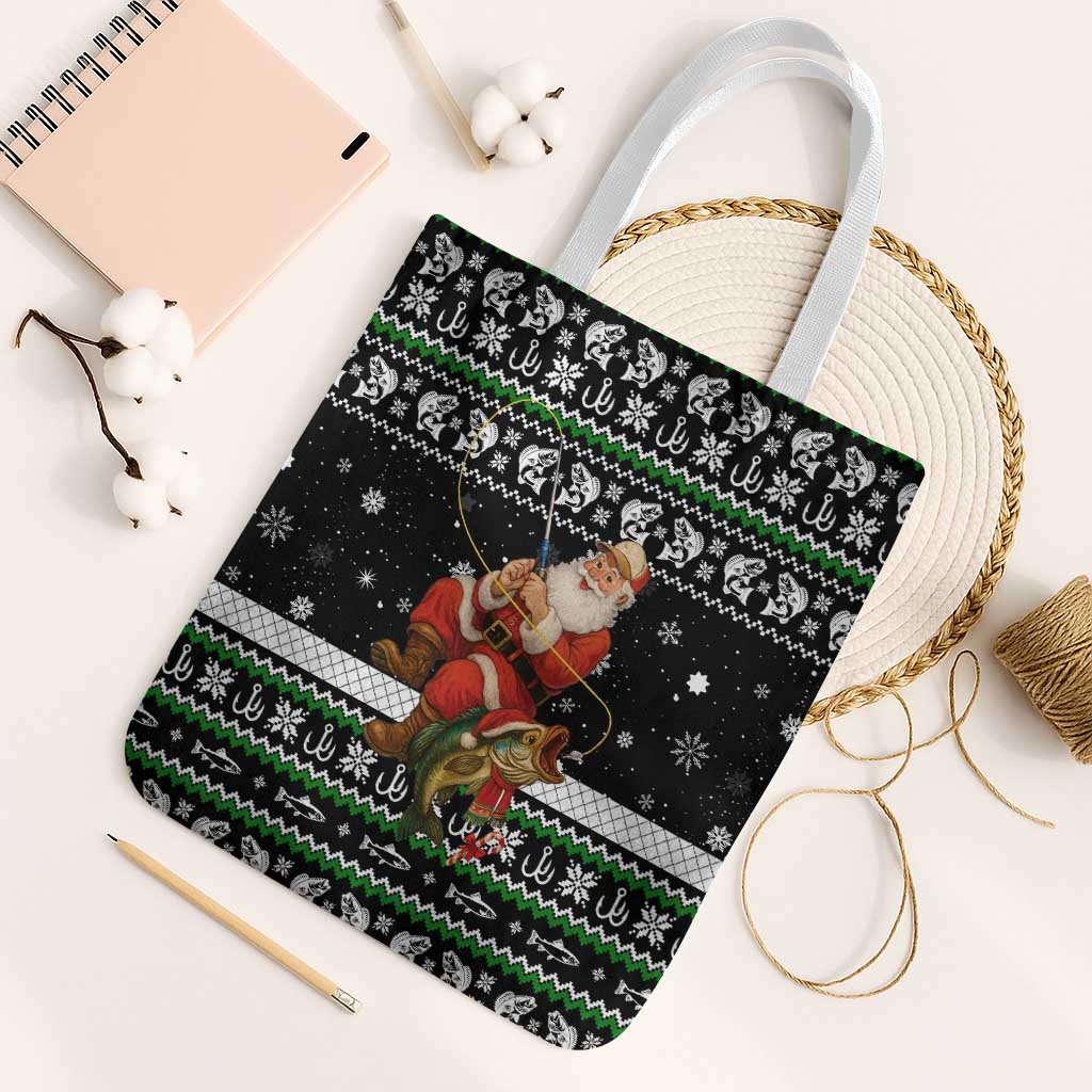 Santa Claus Fishing Christmas Tote Bag Xmas Holiday Patterns - Wonder Print Shop