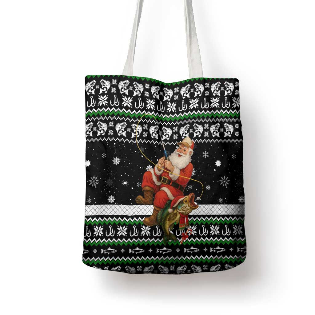 Santa Claus Fishing Christmas Tote Bag Xmas Holiday Patterns - Wonder Print Shop