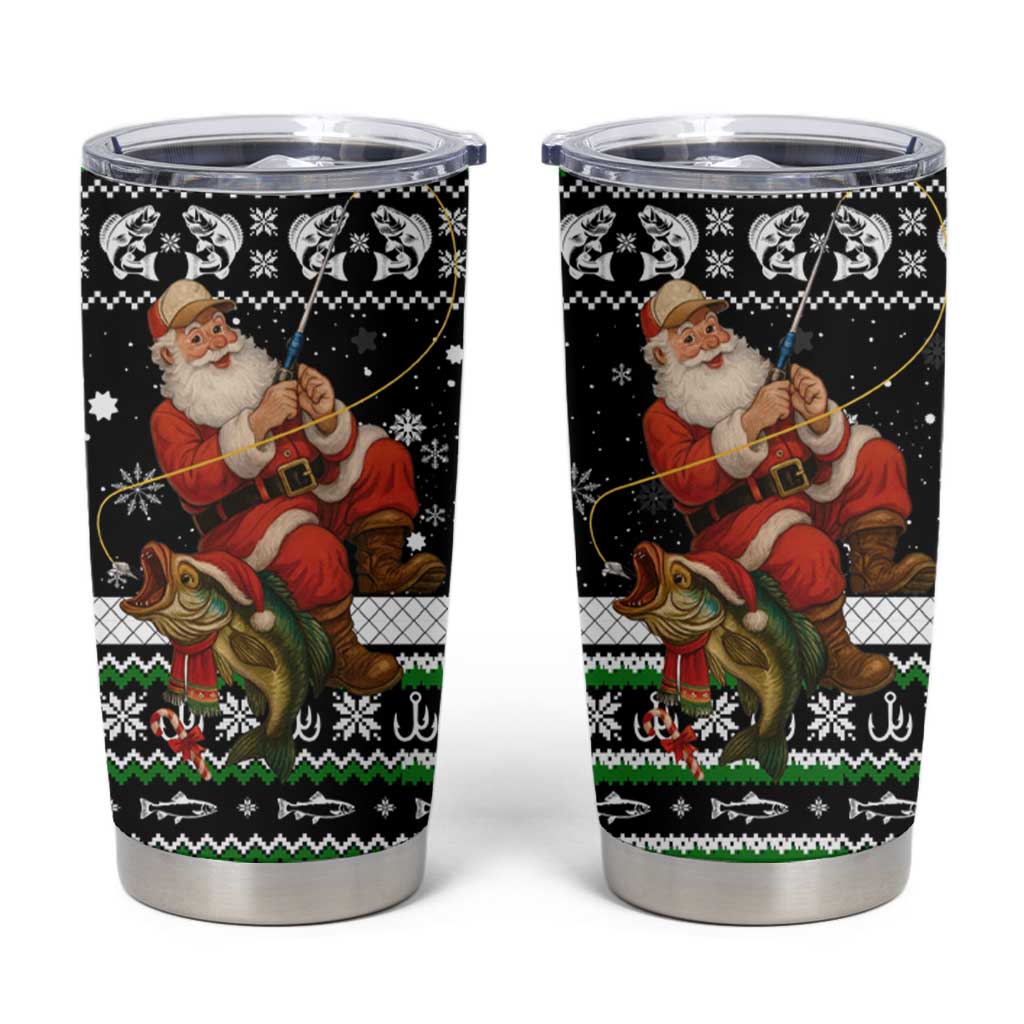 Santa Claus Fishing Christmas Tumbler Cup Xmas Holiday Patterns - Wonder Print Shop