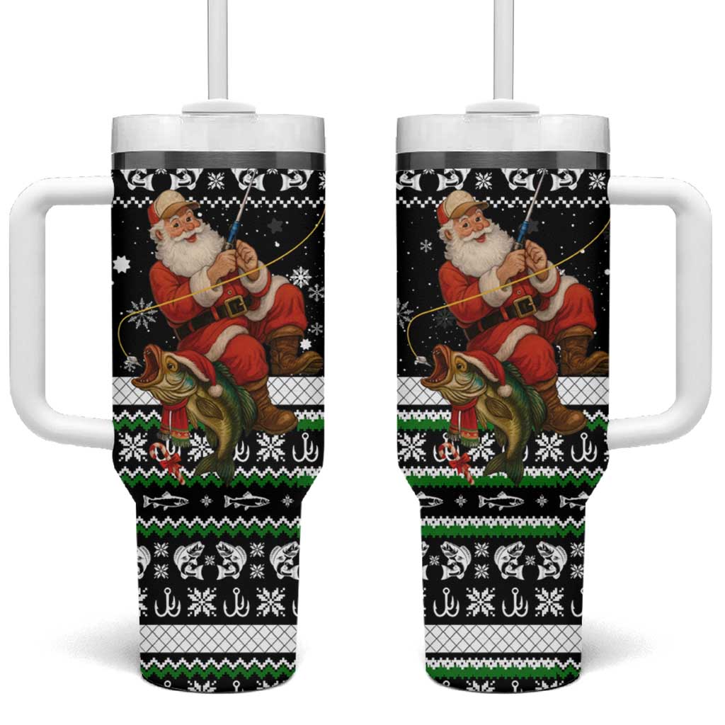 Santa Claus Fishing Christmas Tumbler With Handle Xmas Holiday Patterns - Wonder Print Shop