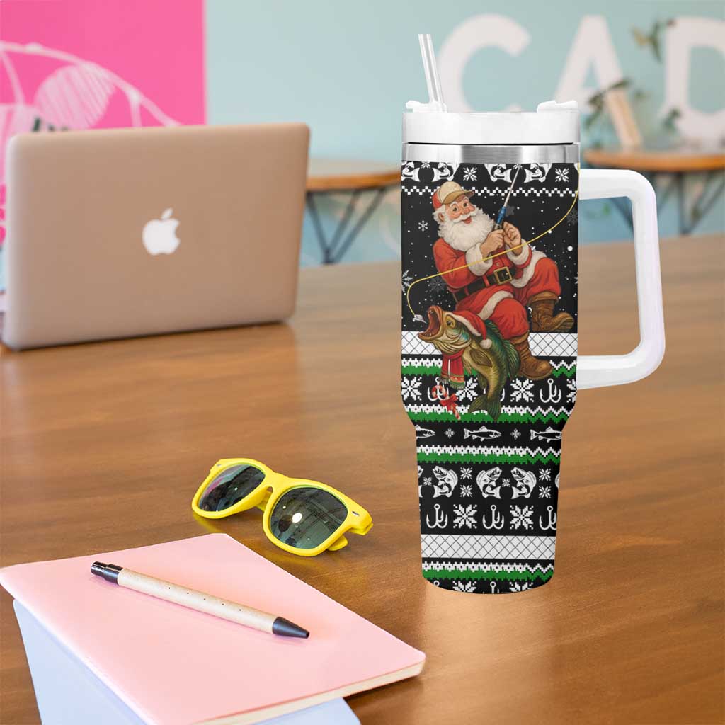 Santa Claus Fishing Christmas Tumbler With Handle Xmas Holiday Patterns - Wonder Print Shop