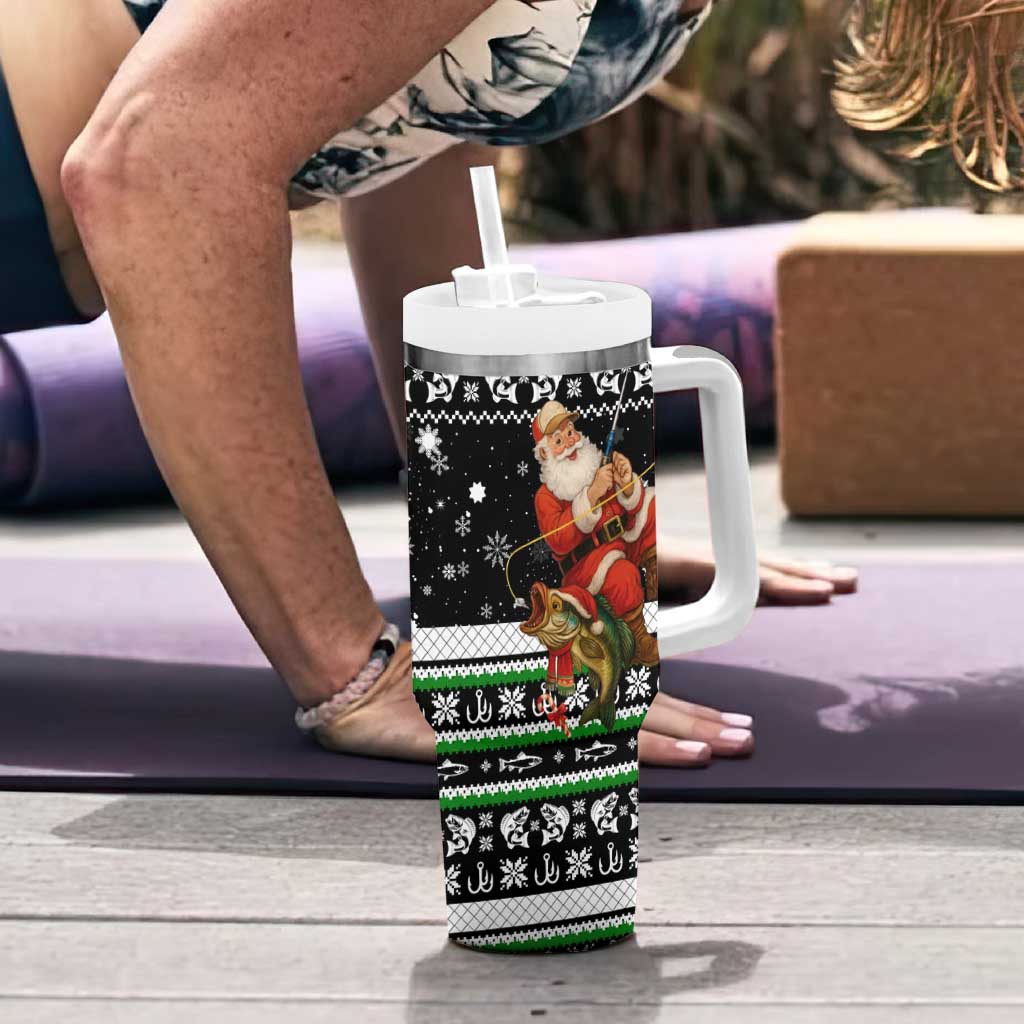 Santa Claus Fishing Christmas Tumbler With Handle Xmas Holiday Patterns - Wonder Print Shop