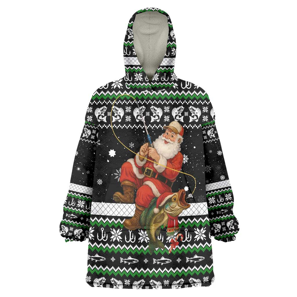 Santa Claus Fishing Christmas Wearable Blanket Hoodie Xmas Holiday Patterns - Wonder Print Shop