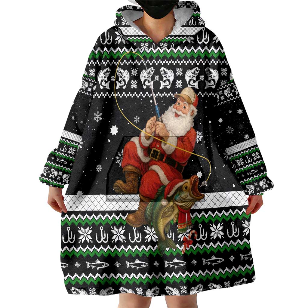 Santa Claus Fishing Christmas Wearable Blanket Hoodie Xmas Holiday Patterns - Wonder Print Shop