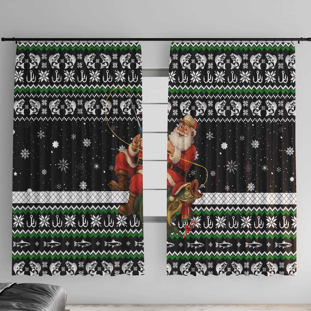 Santa Claus Fishing Christmas Window Curtain Xmas Holiday Patterns - Wonder Print Shop