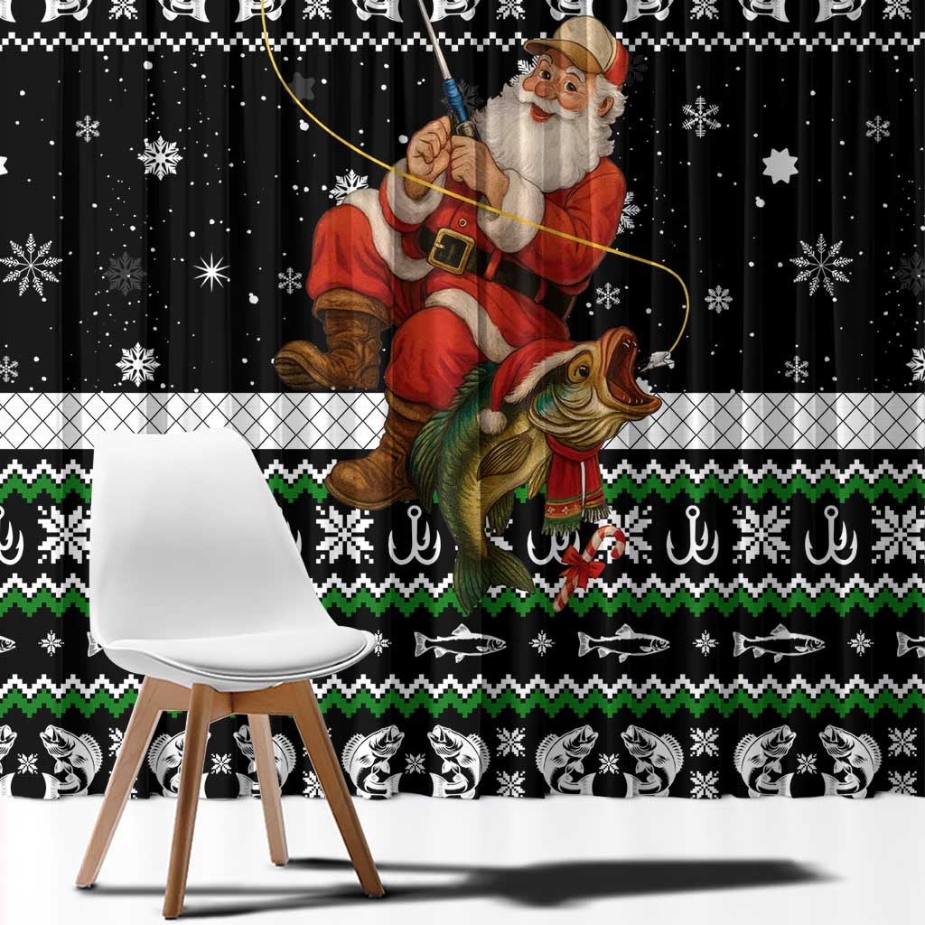 Santa Claus Fishing Christmas Window Curtain Xmas Holiday Patterns - Wonder Print Shop