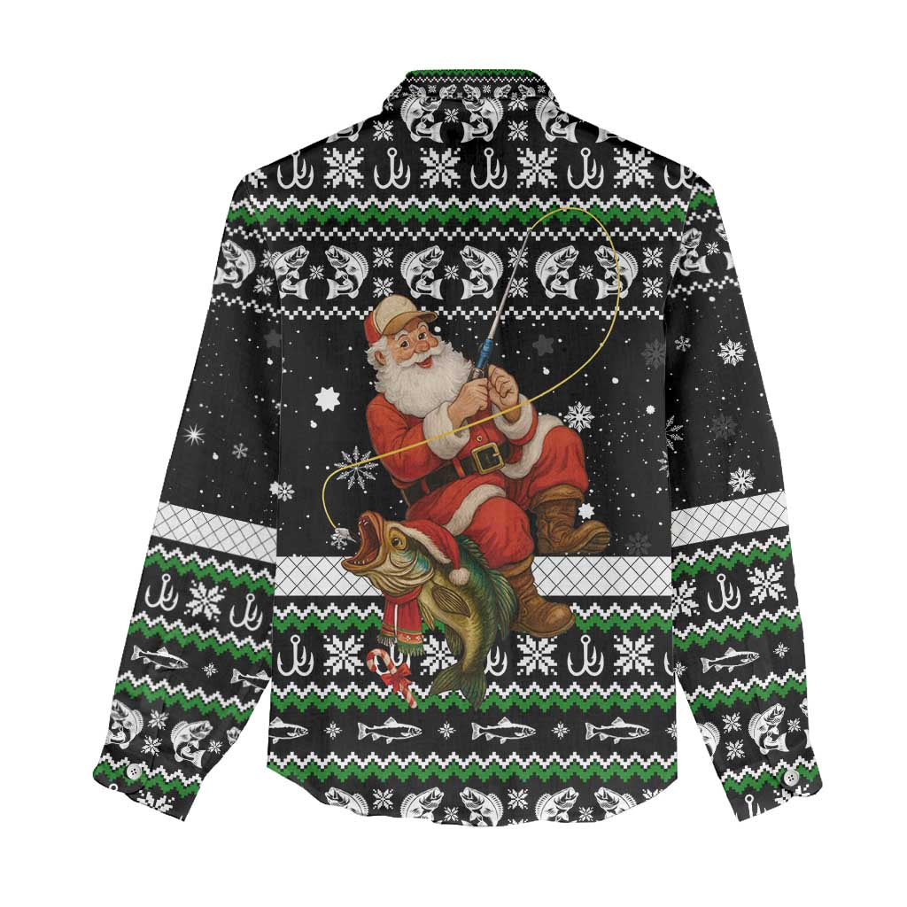 Santa Claus Fishing Christmas Women Casual Shirt Xmas Holiday Patterns - Wonder Print Shop