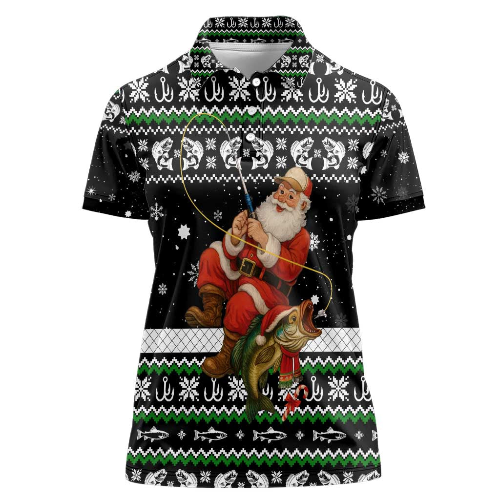 Santa Claus Fishing Christmas Women Polo Shirt Xmas Holiday Patterns - Wonder Print Shop