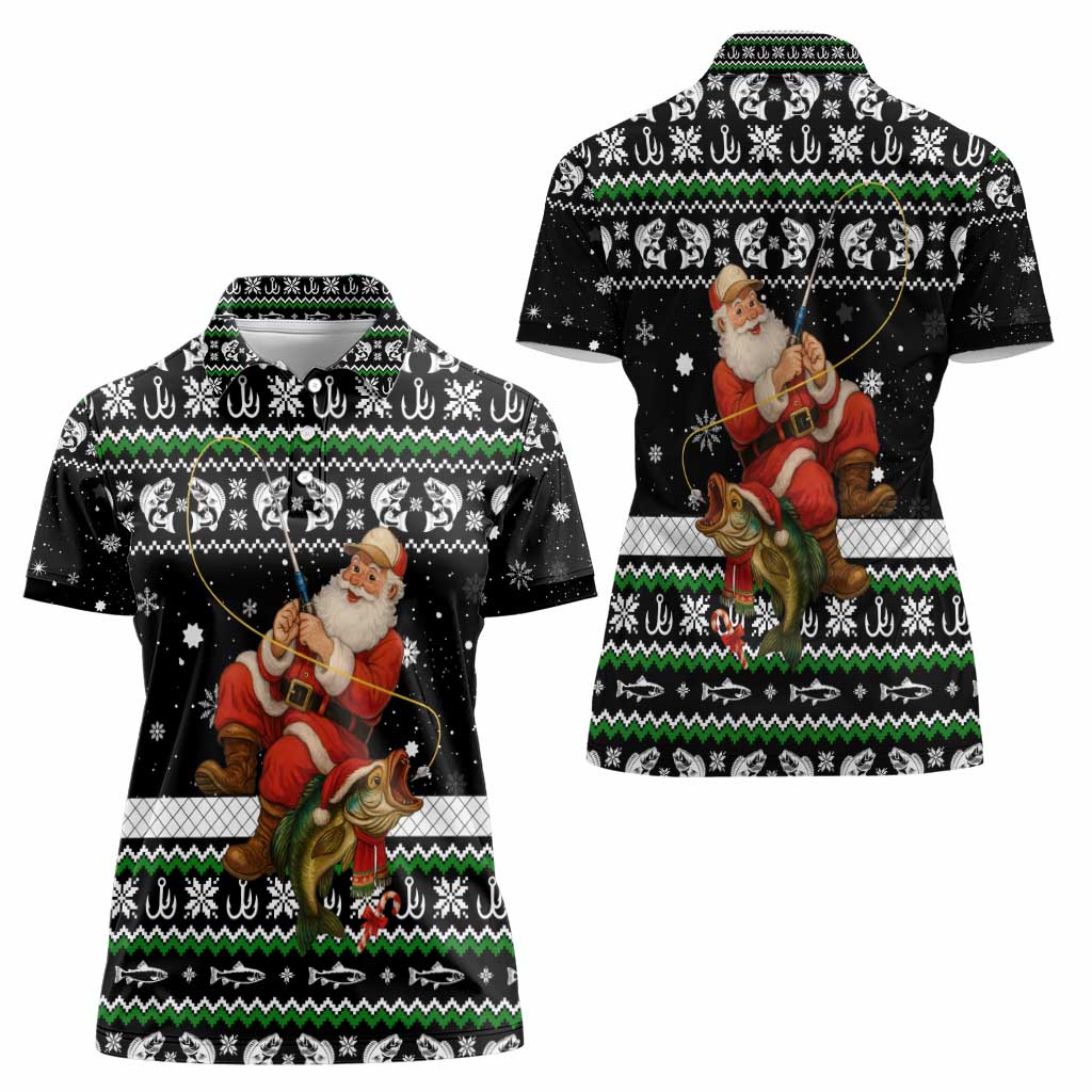 Santa Claus Fishing Christmas Women Polo Shirt Xmas Holiday Patterns - Wonder Print Shop