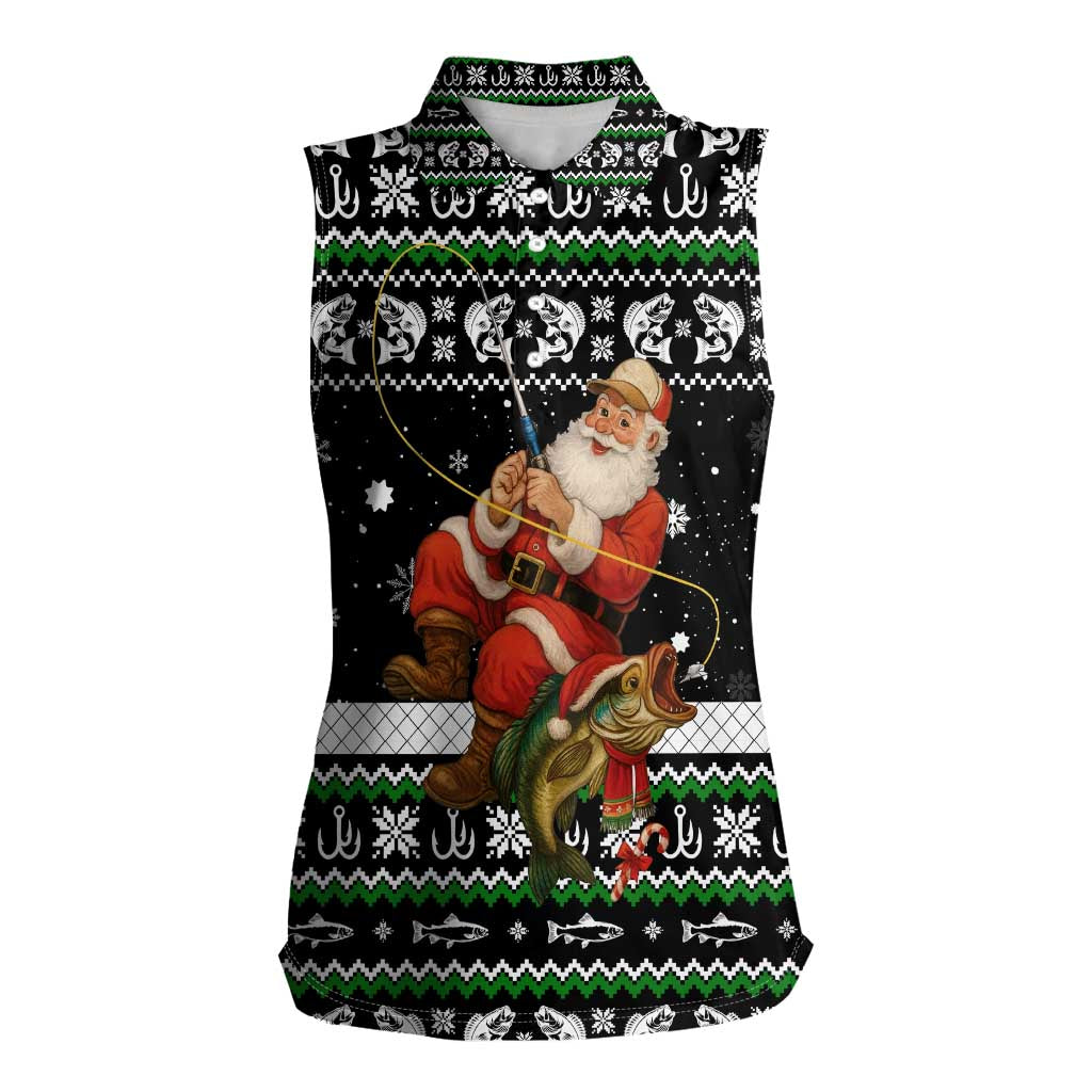 Santa Claus Fishing Christmas Women Sleeveless Polo Shirt Xmas Holiday Patterns - Wonder Print Shop
