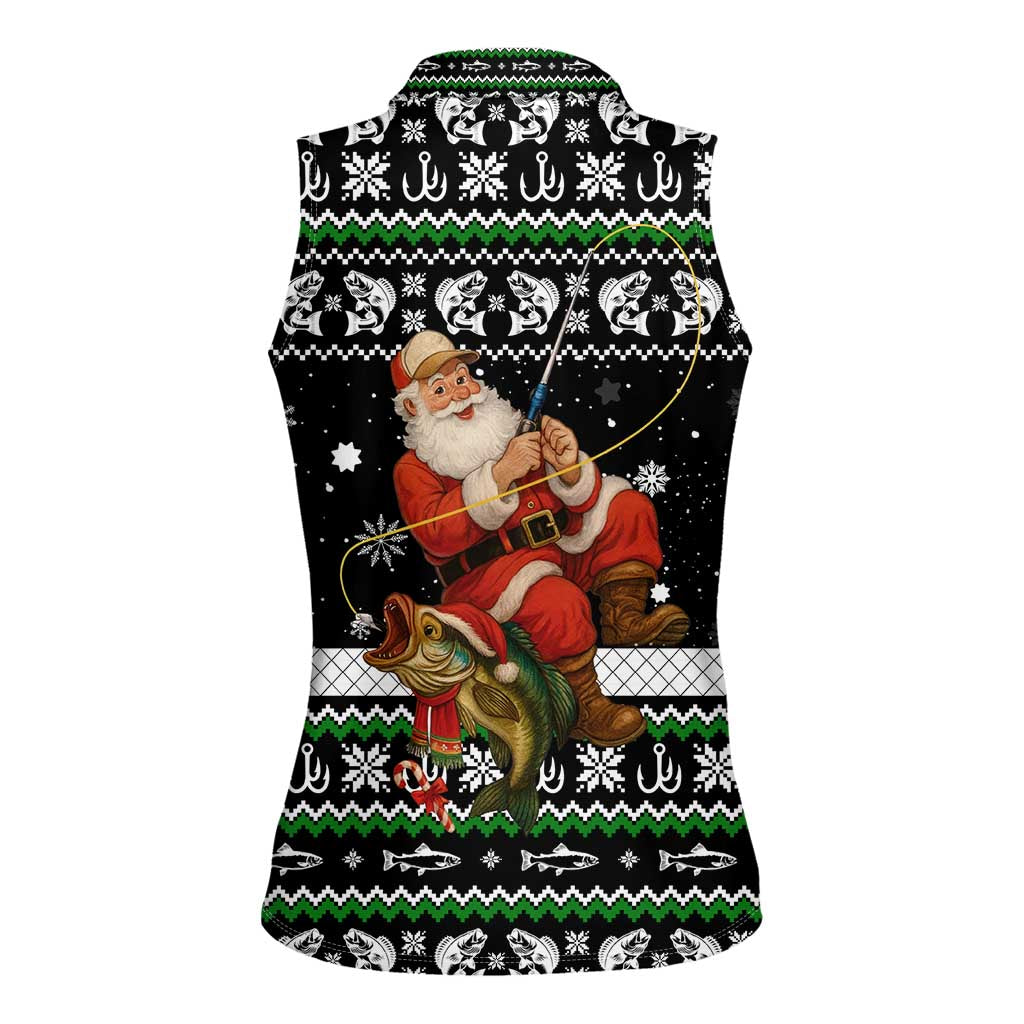 Santa Claus Fishing Christmas Women Sleeveless Polo Shirt Xmas Holiday Patterns - Wonder Print Shop