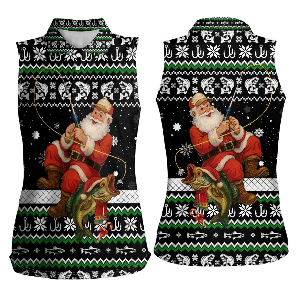 Santa Claus Fishing Christmas Women Sleeveless Polo Shirt Xmas Holiday Patterns - Wonder Print Shop