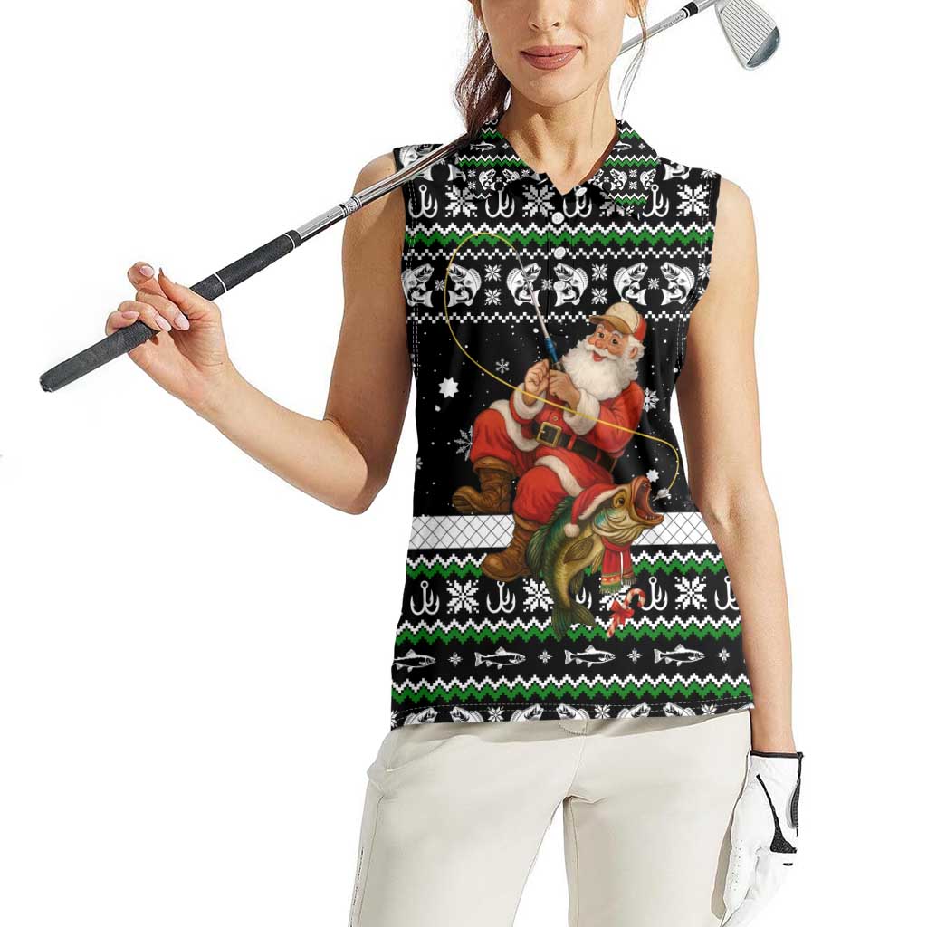 Santa Claus Fishing Christmas Women Sleeveless Polo Shirt Xmas Holiday Patterns - Wonder Print Shop