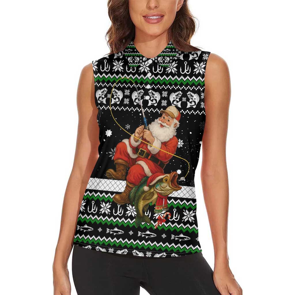 Santa Claus Fishing Christmas Women Sleeveless Polo Shirt Xmas Holiday Patterns - Wonder Print Shop