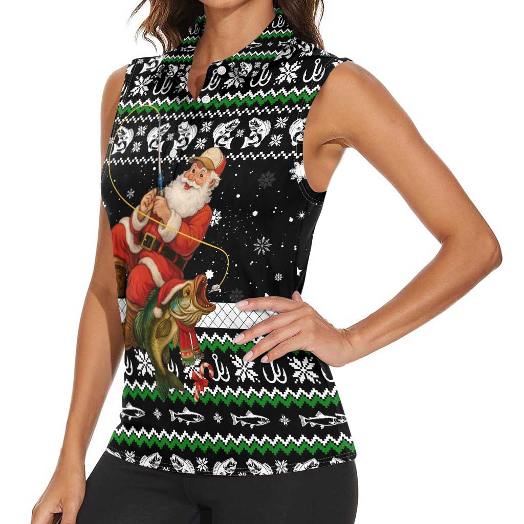 Santa Claus Fishing Christmas Women Sleeveless Polo Shirt Xmas Holiday Patterns - Wonder Print Shop