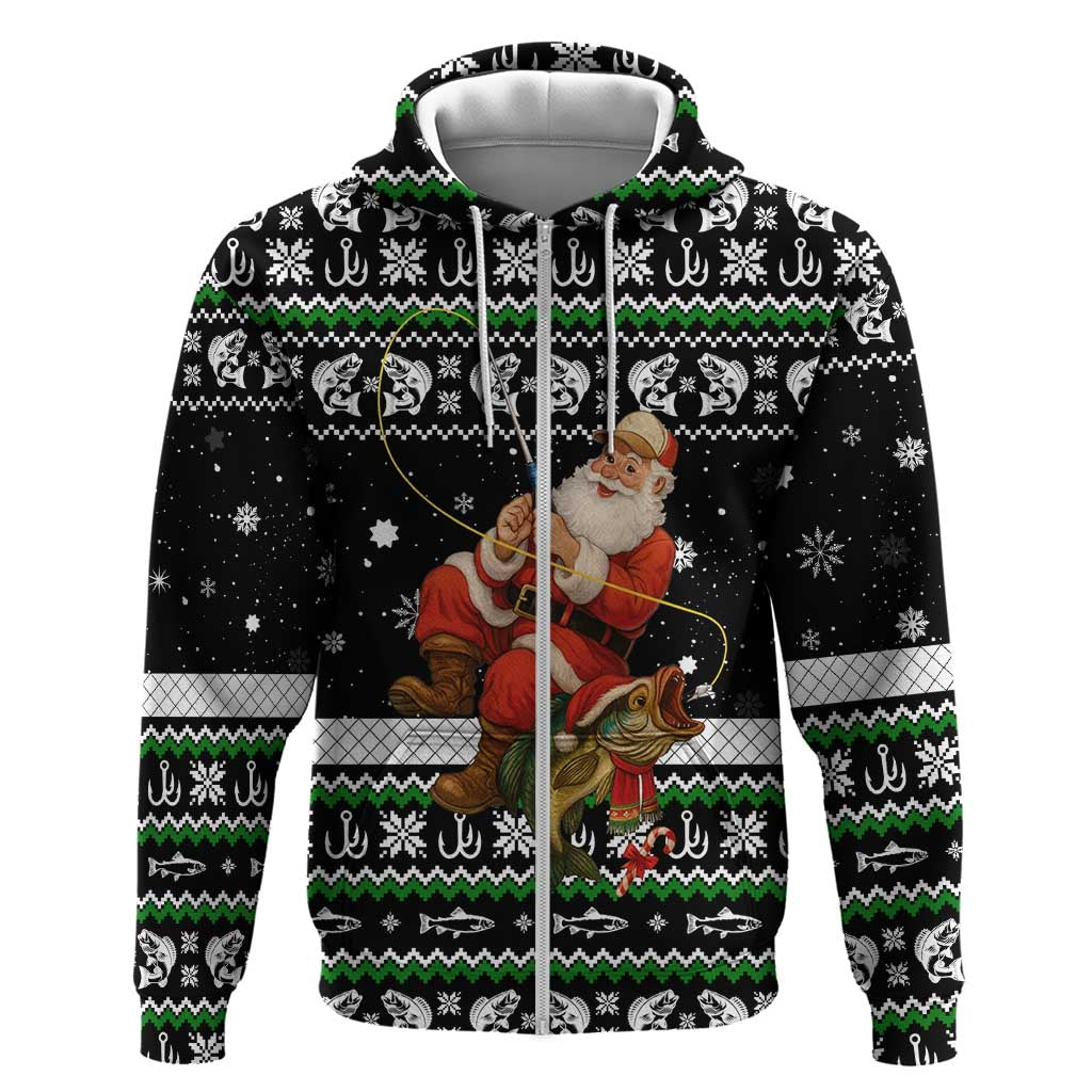 Santa Claus Fishing Christmas Zip Hoodie Xmas Holiday Patterns - Wonder Print Shop