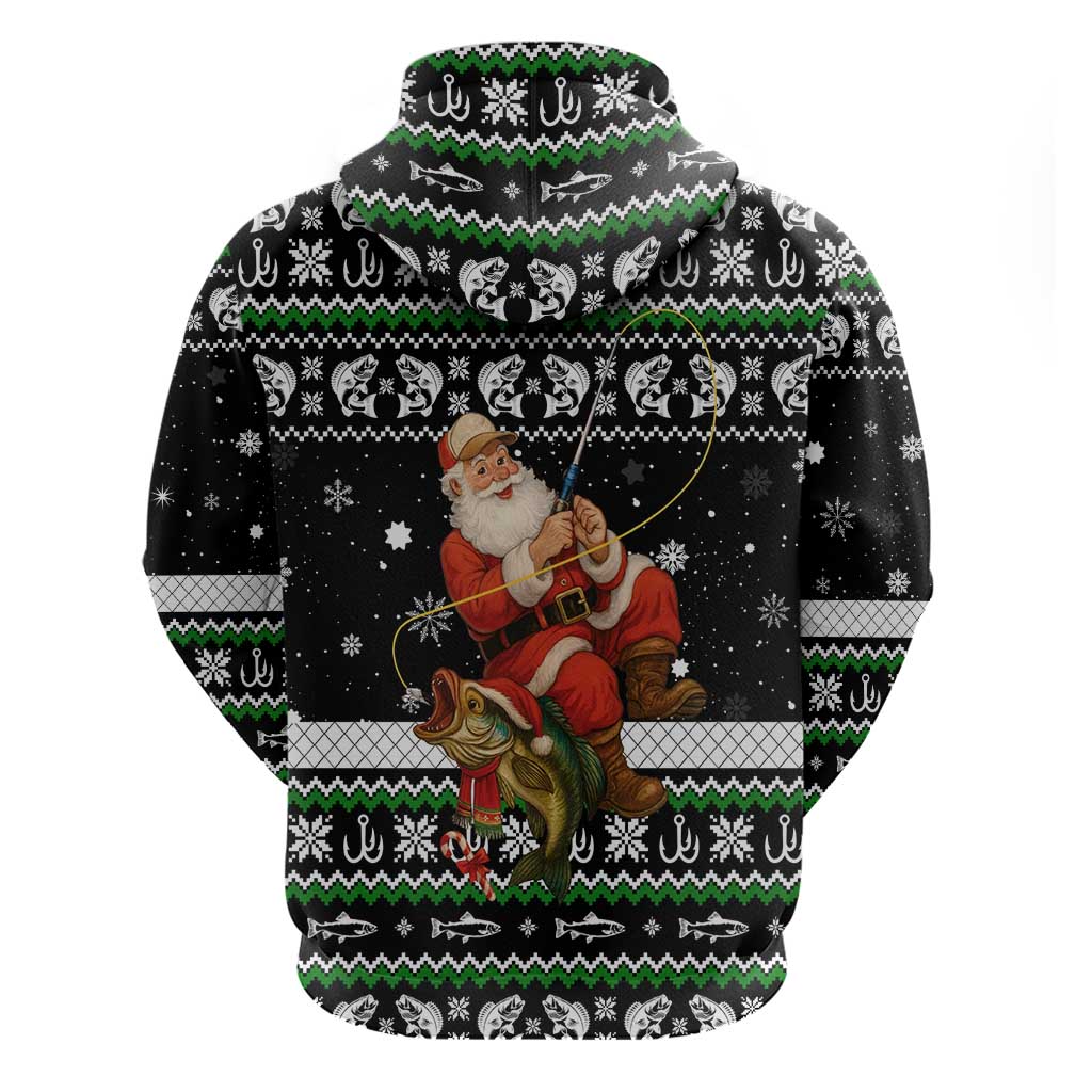 Santa Claus Fishing Christmas Zip Hoodie Xmas Holiday Patterns - Wonder Print Shop