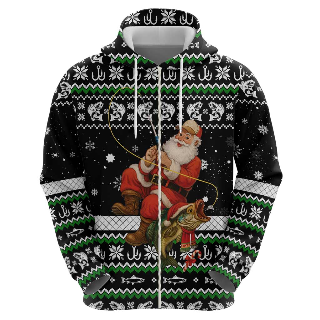 Santa Claus Fishing Christmas Zip Hoodie Xmas Holiday Patterns - Wonder Print Shop
