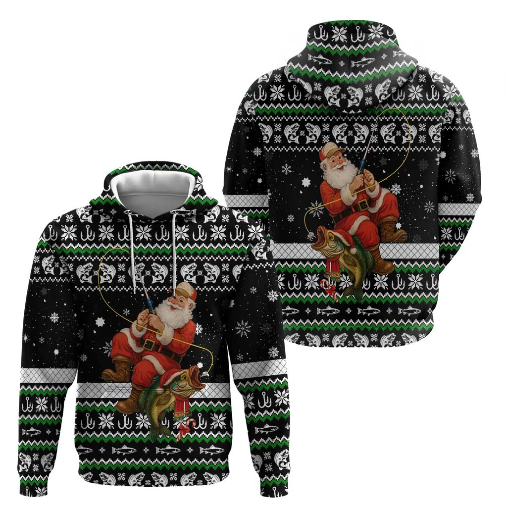Santa Claus Fishing Christmas Zip Hoodie Xmas Holiday Patterns - Wonder Print Shop