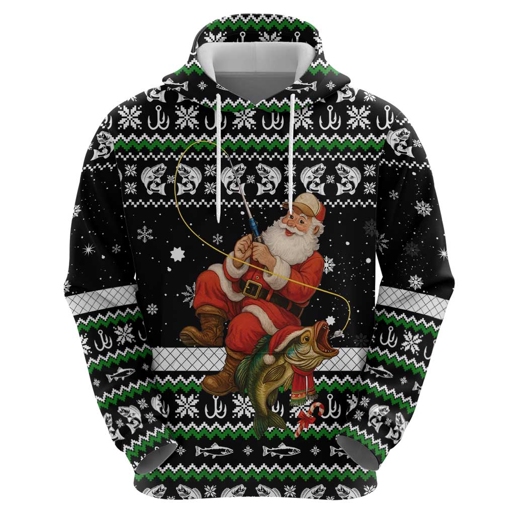 Santa Claus Fishing Christmas Zip Hoodie Xmas Holiday Patterns - Wonder Print Shop
