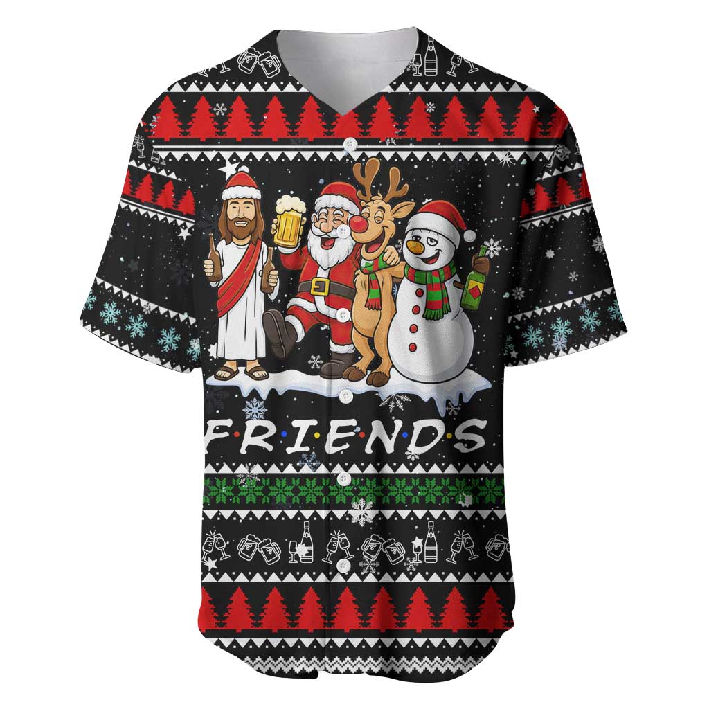 Santa Claus Jesus Friend of Christmas Baseball Jersey Xmas Holiday Patterns - Wonder Print Shop