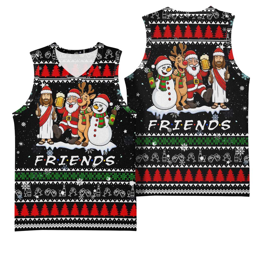 Santa Claus Jesus Friend of Christmas Basketball Jersey Xmas Holiday Patterns - Wonder Print Shop
