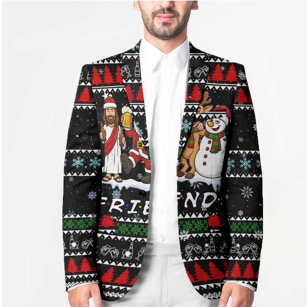 Santa Claus Jesus Friend of Christmas Blazer Xmas Holiday Patterns - Wonder Print Shop