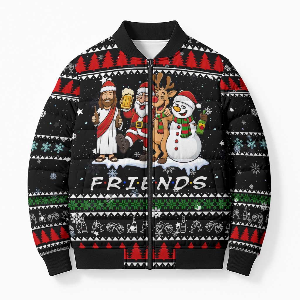 Santa Claus Jesus Friend of Christmas Bomber Puffer Jacket Xmas Holiday Patterns - Wonder Print Shop