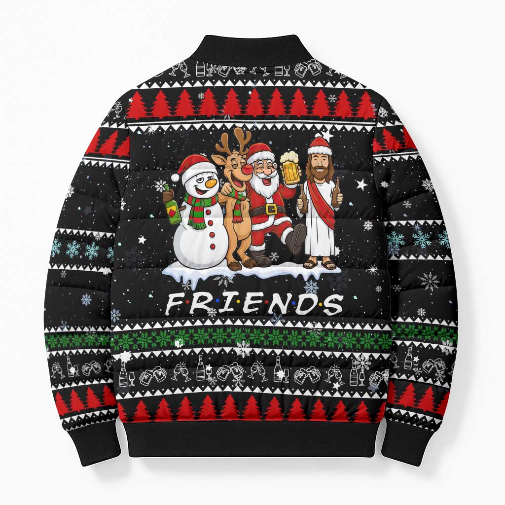 Santa Claus Jesus Friend of Christmas Bomber Puffer Jacket Xmas Holiday Patterns - Wonder Print Shop