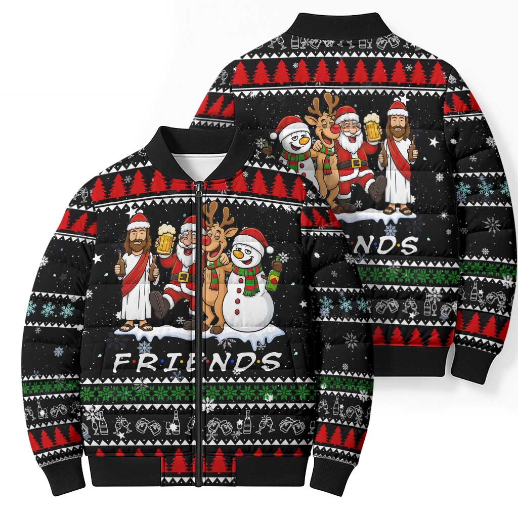 Santa Claus Jesus Friend of Christmas Bomber Puffer Jacket Xmas Holiday Patterns - Wonder Print Shop
