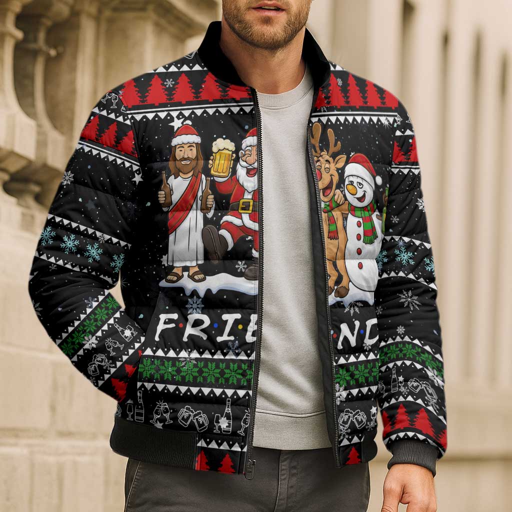 Santa Claus Jesus Friend of Christmas Bomber Puffer Jacket Xmas Holiday Patterns - Wonder Print Shop