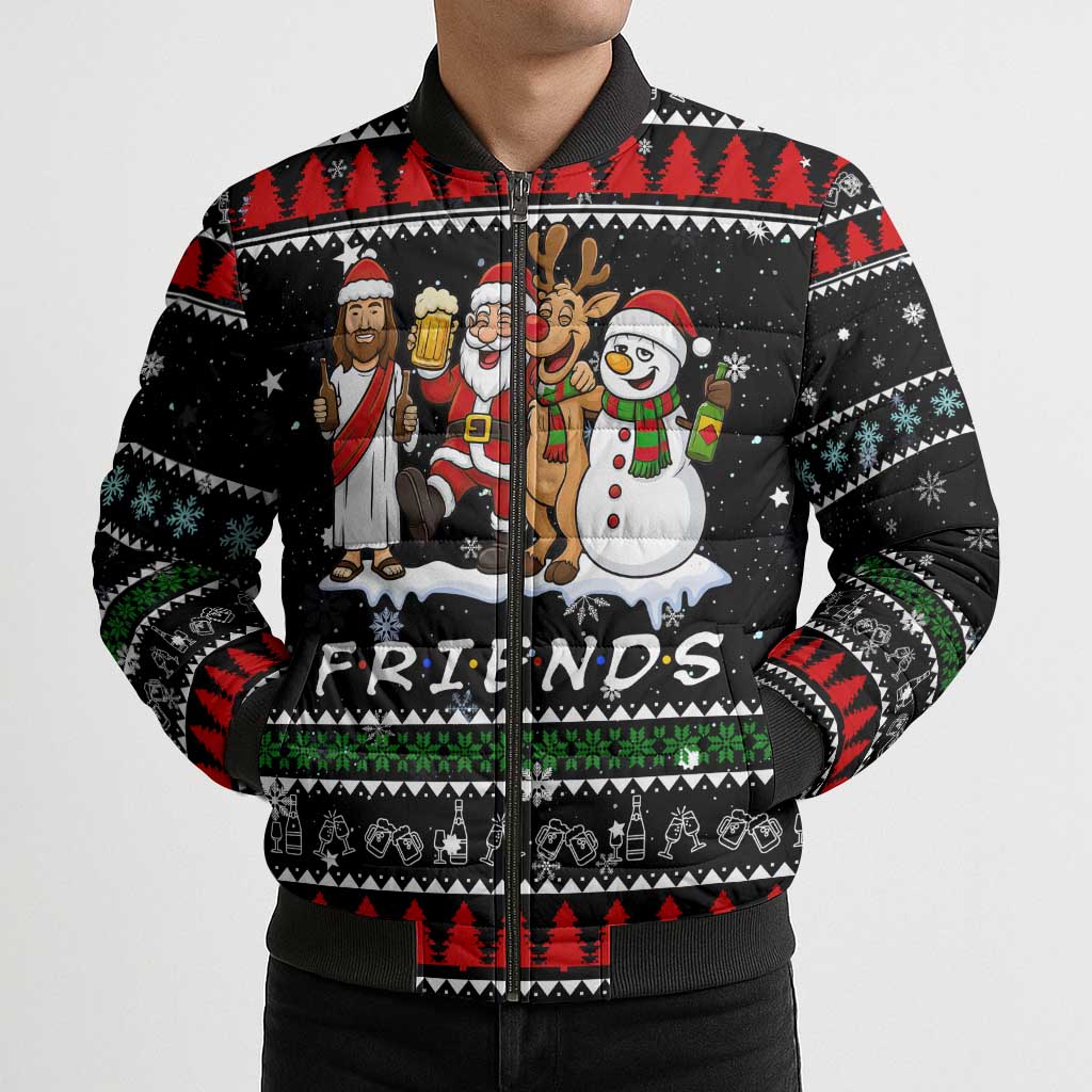 Santa Claus Jesus Friend of Christmas Bomber Puffer Jacket Xmas Holiday Patterns - Wonder Print Shop