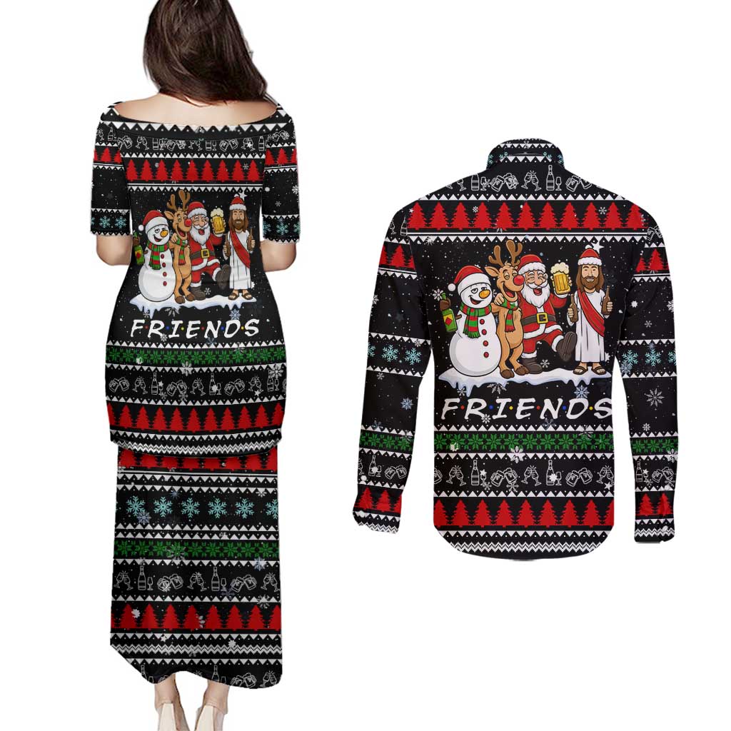 Santa Claus Jesus Friend of Christmas Couples Matching Puletasi and Long Sleeve Button Shirt Xmas Holiday Patterns - Wonder Print Shop