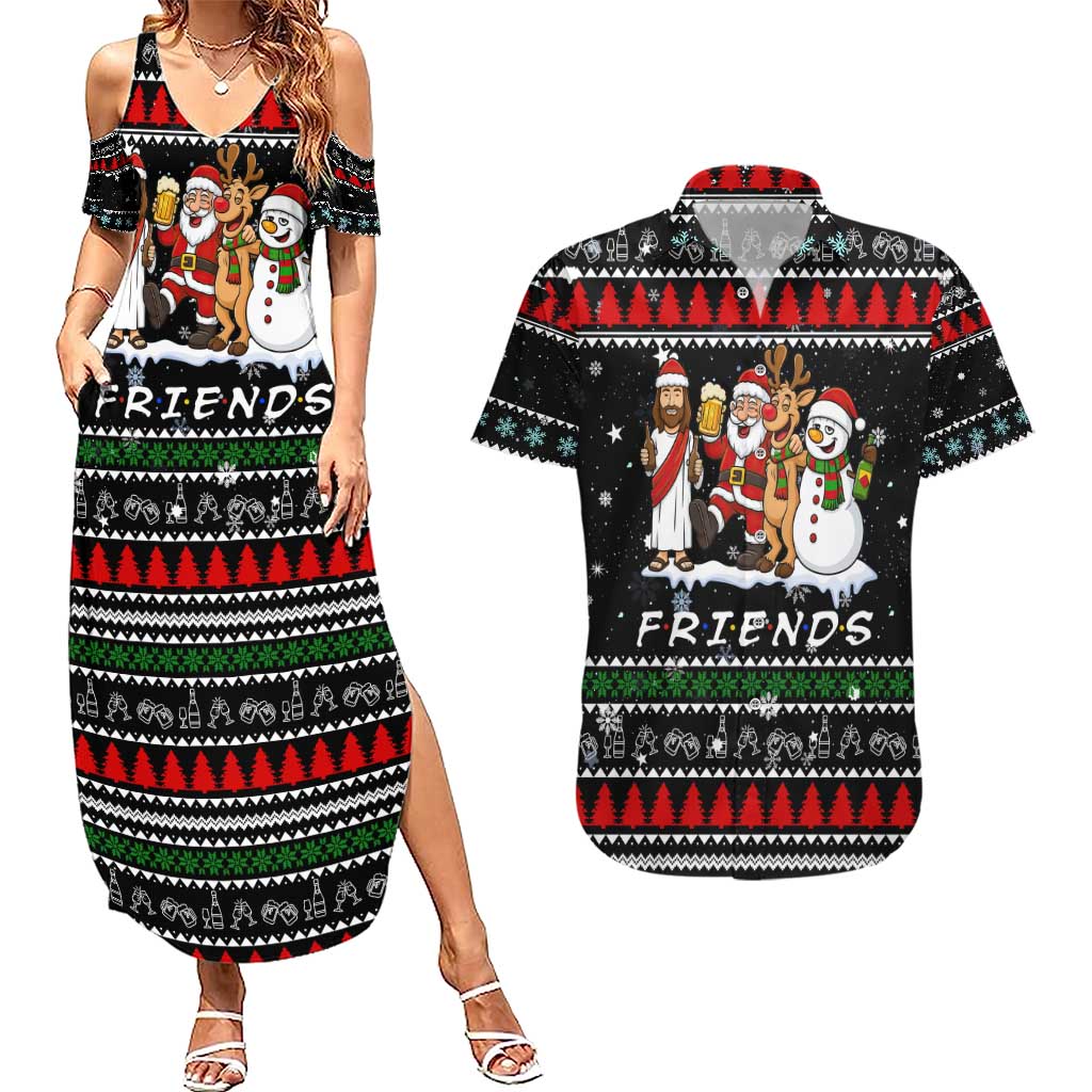 Santa Claus Jesus Friend of Christmas Couples Matching Summer Maxi Dress and Hawaiian Shirt Xmas Holiday Patterns - Wonder Print Shop