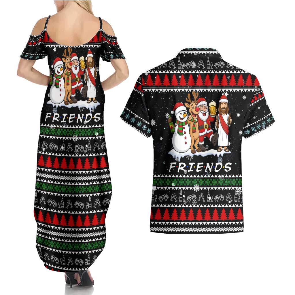 Santa Claus Jesus Friend of Christmas Couples Matching Summer Maxi Dress and Hawaiian Shirt Xmas Holiday Patterns - Wonder Print Shop