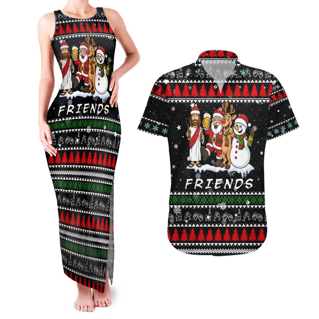 Santa Claus Jesus Friend of Christmas Couples Matching Tank Maxi Dress and Hawaiian Shirt Xmas Holiday Patterns - Wonder Print Shop