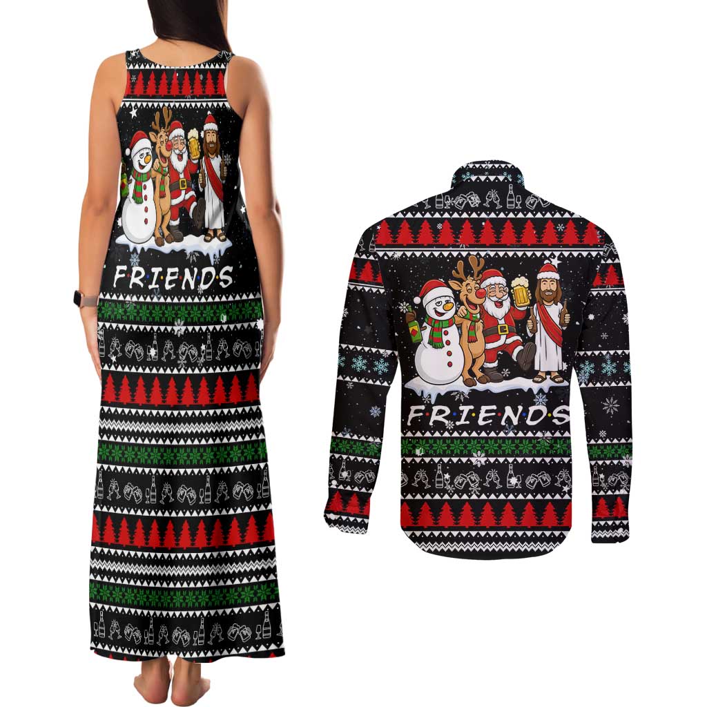 Santa Claus Jesus Friend of Christmas Couples Matching Tank Maxi Dress and Long Sleeve Button Shirt Xmas Holiday Patterns - Wonder Print Shop