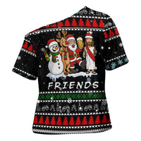 Santa Claus Jesus Friend of Christmas Cross Shoulder Shirt Xmas Holiday Patterns - Wonder Print Shop