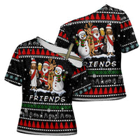 Santa Claus Jesus Friend of Christmas Cross Shoulder Shirt Xmas Holiday Patterns - Wonder Print Shop